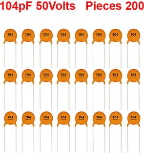 ELPH 200 Pcs 104 pF 50Volts Ceramic Disc Capacitor 0.1 uF Electronic Components Electronic Hobby Kit