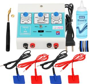 Physiogears Physiotherapy 2 In 1 Combination Mini Tens MS Combo Tens Muscle Stimulator Therapy Unit for All Pain Relief Portable Device with One Year Warranty Physiotherapy Machine Electrotherapy Device