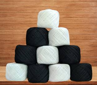 JOEJOE Embroidery Material Crochet Cotton Thread Yarn for Knitting (White & Black) Embroidery Hoop