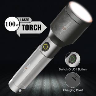 Pick Ur Needs Chargeable Aluminium Body Torch Adjustable Focus LED 100W Laser 2000mAh Battery 5 hrs Torch Emergency Light