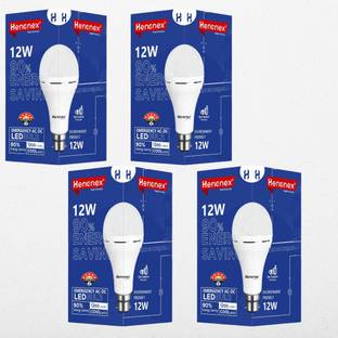 Henonex 12W Emergency Bulbs Pack of 4 | Rechargeable Backup Lighting for Power Cuts 4 hrs Bulb Emergency Light