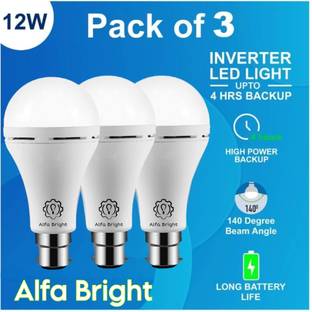 Alfa Bright Led Inverter light 12W B22 Cool White bulb Pack of 3, 4 hrs Bulb Emergency Light 4 hrs Bulb Emergency Light