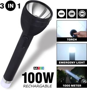 VR Bright Lite 100W Rechargeable Torch 2 in 1 Flashlight, Backlight with Blinker Function_R1702 Torch