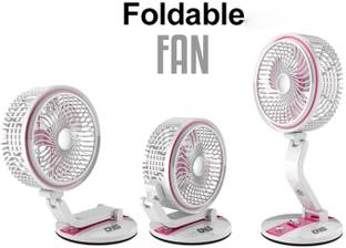 Daily Needs Shop Rechargeable Table Fan With Mid LED Light 2 Step Foldable For Home / Office Fan 4.5 hrs Flood Lamp Emergency Light