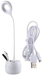 GALLAXY Study Rechargeable Table Lamp Touch Button with Phone & Pen Holder with 360° Adjustable Gooseneck Head with Bright 2 LED Study Lamp (40 cm, White) 3 hrs Flood Lamp Emergency Light
