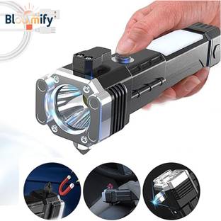 BloomiFy BMT-H66 Rechargeable LED Flashlight with Window Breaker & Seatbelt Cutter 5 hrs Torch Emergency Light