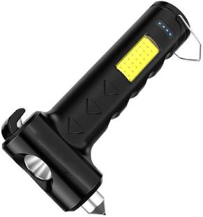 Life Like Rechargeable Hammer Torch Flashlight With Belt Cutter And Side COB Light 3 hrs Torch Emergency Light