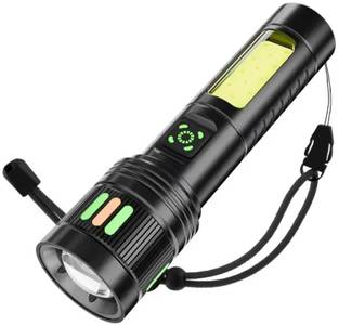 RYNZ Metal Led Torch Light Long Range 2 Km With Type C Charging & 6 in 1 Functions 8 hrs Torch Emergency Light