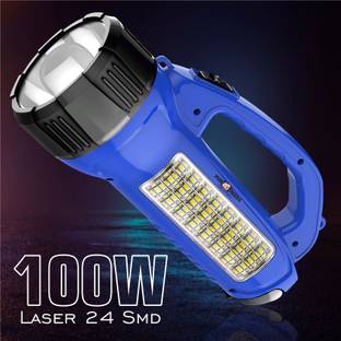 Pick Ur Needs Rechargeable Emergency Long Range Torch Search Light 100W + 24 SMD Side 8 hrs Torch Emergency Light