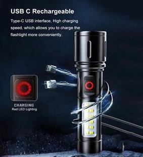 ZFX Metal Led Long Range 1000 Meter High Power Zoomable & Type-C 8 hrs Torch Emergency Light