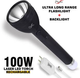 24 ENERGY 1000 Meter Long Range Searchlight 100W High Power Torch with Tail Light 12 hrs Torch Emergency Light