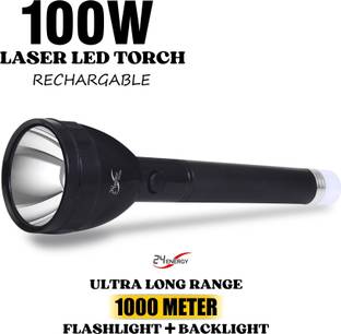 24 ENERGY 100W Laser LED Torch + Bright Back Tube Rechargeable with Charger 12 hrs Torch Emergency Light