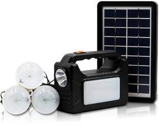 Smuf LED Solar Inverter Kit + 3 Bulb + Solar Plate + Mobile Charging Cable 8 hrs Flood Lamp Emergency Light