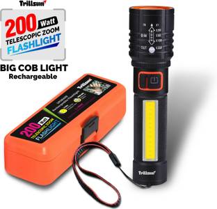 Trillsun Metal Body Zoomable torch with Big COB Light Rechargeable 5 hrs Torch Emergency Light