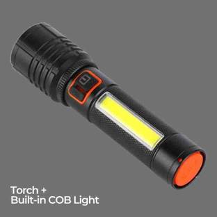 AKR Powerful Rechargeable Zoomable Metal 4 Modes Flashlight, Super Bright with COB 6 hrs Flood Lamp Emergency Light