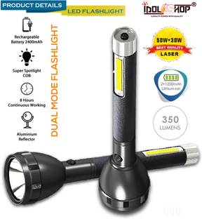 iDOLESHOP 2 in 1 Lithium Long Range Led With 2400mAh Battery Torch