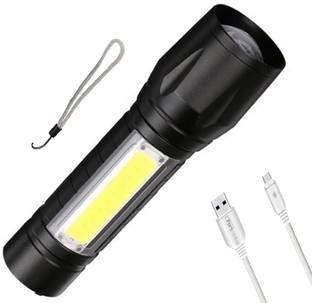 Small Sun Super Bright Black Zoomable Led Flashlight Camping Hiking USB Rechargeable 6 hrs Torch Emergency Light