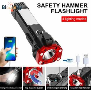 BloomiFy BMT-H66 Rechargeable LED Flashlight with Hammer Window Breaker & Seatbelt Cutter 5 hrs Torch Emergency Light