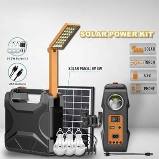 Smuf RL-6490 Portable Solar Inverter + 3 Bulb + LED Lamp + Mobile Charging 8 hrs Flood Lamp Emergency Light