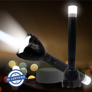 Pick Ur Needs 2 in1 Long Beam Waterproof Led Flashlight Torch with Rechargeable Battery and 2 modes 6 hrs Torch Emergency Light