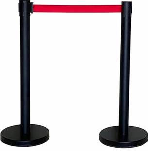 7 star DECOR Red Belt Queue Manager Stainless Steel Black Barrier for Crowd Control Set of 2 Emergency Sign