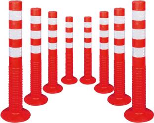 Kunplast Flexible Plastic Spring Post Barrier High Grade Polymer Material, Pack of 8 (RED) Emergency Sign