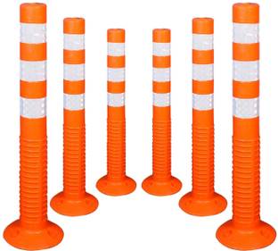 Kunplast Flexible Plastic Spring Post Barrier High Grade Polymer Material, Pack of 6 Emergency Sign