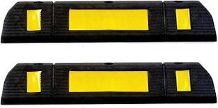 Ladwa 600 mm Pack of 2 Rubberised Car Wheel Parking Stopper for Garage Floor with Reflective Yellow Tape Curb Emergency Sign