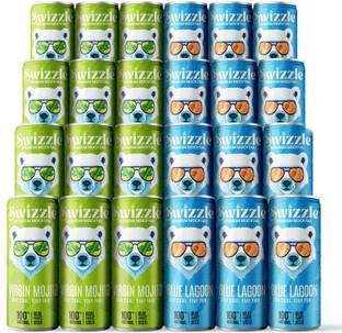 Swizzle Classic Mocktail Combo Virgin Mojito & Blue Lagoon (Pack of 24 (12X2)) Premium Hydration Drink