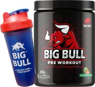 Big Bull Hardcore Pre-Workout Watermelon Flavor, [30-60 Serving, 255g] Free Shaker Energy Drink