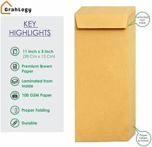 GrahLogy Inner Laminated 11x5 inch Business/Office/Money/Mailing/Post Office Courier Envelopes