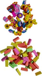 Posshe Fancy Mix Eraser for Unisex Kids 25 Cartoon Eraser 25 neon Tringle Eraser Eraser