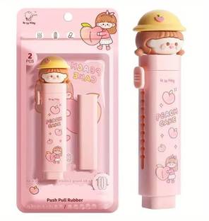 HANIYA ONLINE STORE PEACH CAKE SLIDING RETRACTABLE ERASER PUSH-PULL RUBBER ERASER FOR SCHOOL STUDENT Non-Toxic Eraser