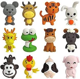 Mallexo Eraser Shape Forest Animals Toys for Kids Set of 12PCs Jungle Animal lCartoon Eraser