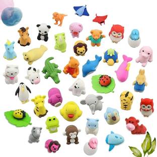Mallexo Unique 3D Animal Cartoon Eraser for Kids 15Pcs Rubber Unicorn Eraser Set Non-Toxic Eraser
