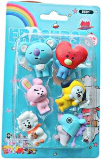 Poohan UNIQUE BTS ERASERS MULTICOLOUR BIRTHDAY RETURN GIFT PACK OF 6 ERASERS Non-Toxic Eraser