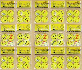 Art Bundle Lovely Happy Funny Smiley Erasers / Rubber Birthday Return Gifts for Kids (Pack of 60 Pcs Erasers / 15 Packets) Non-Toxic Eraser