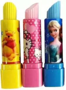 ShopTop Lipstick Erasers for girls & boys home School Birthday Party Return Gifts Non-Toxic Eraser (Set of 3, Multicolor) Non-Toxic Eraser