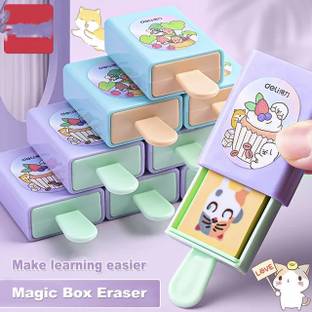 KLIDSHUSOZ TREASURE Sanrioed Kuromi Cartoon Magic Box, Cute Ice Cream Shape Magic Drawer Erasers Non-Toxic Eraser