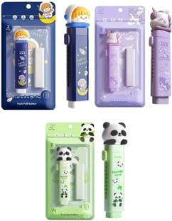 PW PENCILWALA Cute Cartoon Push-Pull Cutter Shaped Eraser for Kids, Fancy Erasers (Pack of 3) Non-Toxic Eraser
