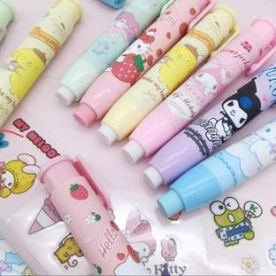 Sahej Enterprises Retractable Eraser Pen Shaped, Press Mechanical Rubbers with 2 Pcs Refill Non-Toxic Eraser