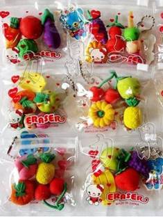 Privikaa Variety Vegetable/Fruit Eraser Pack of 6 Zip Pouch Non-Toxic Eraser