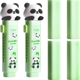 WISHKEY Cute Panda Theme Pencil Eraser for Kids, Retractable Eraser with Protective Case Non-Toxic Eraser