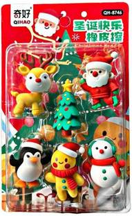 AAHANSHOPPE CHRISTMAS XMAS SPECIAL THEME ERASER GIFT SET PACK OF 6 ERASERS MULTICOLOUR Non-Toxic Eraser