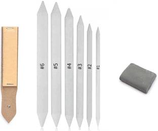 DEZIINE 8Pcs Set Paper Blending Stump Set with Sand Paper and Kneadable Art Eraser Non-Toxic Eraser