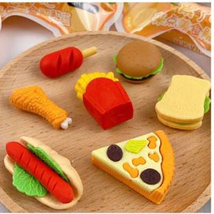 BREEPREE Cute Eraser Fast Food Shaped Eraser Creative Stationery School Gift -7Pcs Non-Toxic Eraser