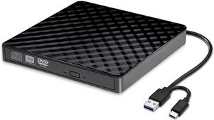 RuhZa External DVD Drive USB 3.0 Type-C Portable Drive Slim CD/DVD Writer Reader 2IN1 External DVD Writer