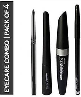 Dhanmann Combo Waterproof Beauty Eyeliner, Mascara, Eyebrow Pencil With Kajal In Black 4 g