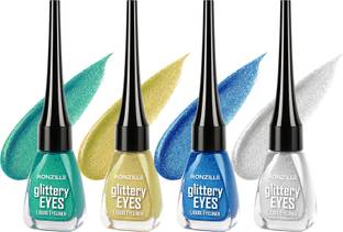 RONZILLE Combo of 4 Waterproof shimmer Metallic Glitter Eyeliner ( Silver, Blue, Gold,Green) 5 ml
