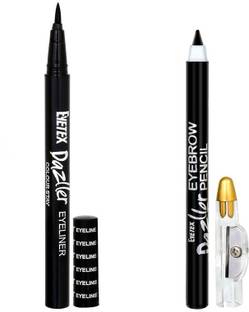 Dazller Eyeliner Waterproof - Black, 1.1g + Eyebrow Pencil - Black, 1.5 g
